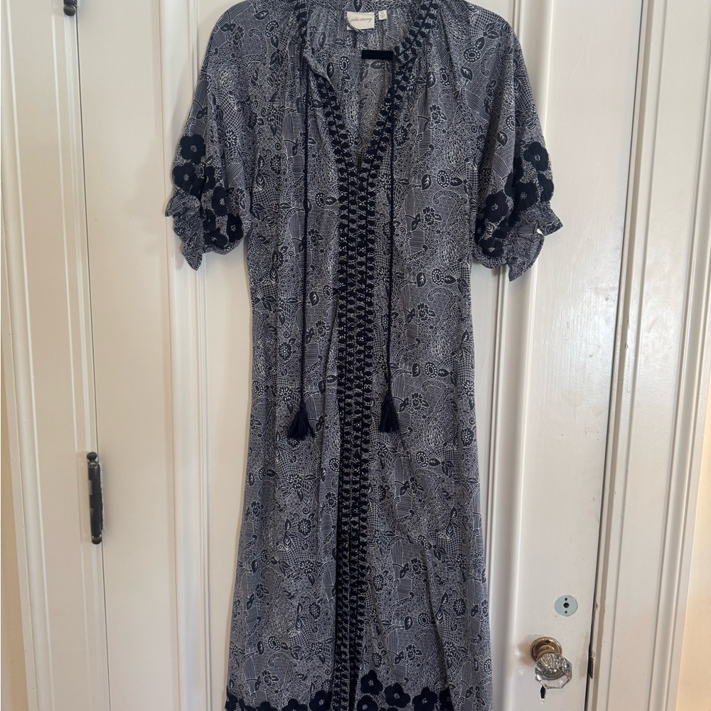 Julia Amory Navy Paisley Caftan Dress with sash